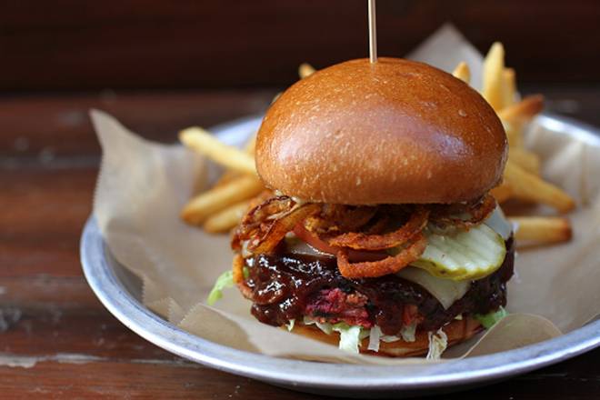 Order BBQ Veggie Burger food online from Lazy Dog Restaurant & Bar store, Boca Raton on bringmethat.com