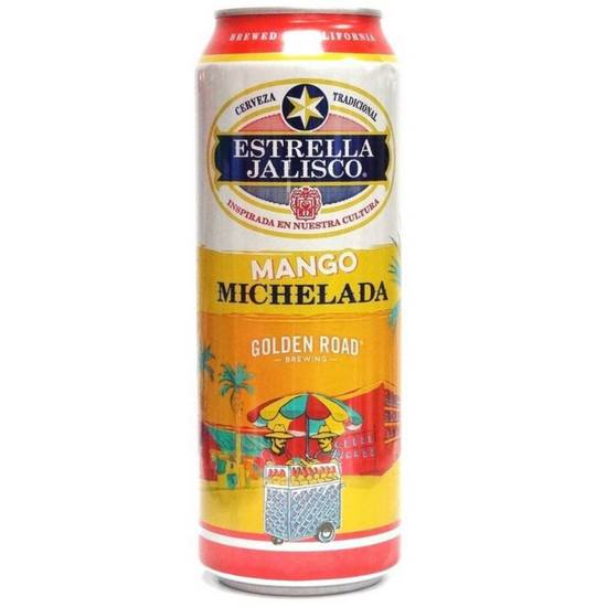 Order Estrella Jalisco Mango Michelada Beer, 25 FL OZ Can, 3.5% ABV food online from Rocky Liquor store, Claremont on bringmethat.com