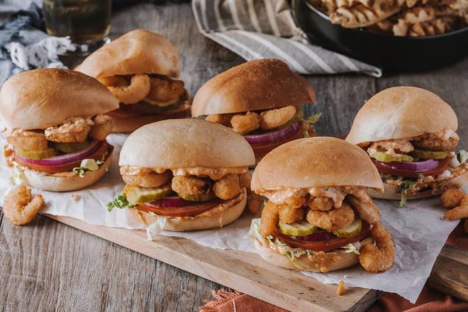 Order 6 Fried Popcorn Shrimp Roadies food online from Roadies Sliders store, Huntsville on bringmethat.com