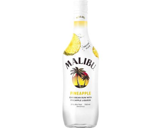Order Malibu Pineapple, 750mL rum (21.0% ABV) food online from Woodbury Wine & Spirits store, ORLANDO on bringmethat.com