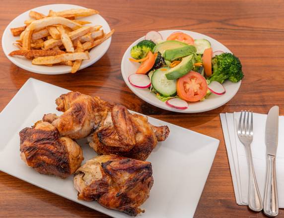 Order Roasted Chicken with Fries and Salad food online from Sabor Peruano store, Rahway on bringmethat.com