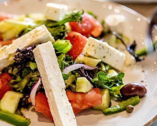 Order Greek Salad food online from Crema Gourmet Espresso Bar store, Miami on bringmethat.com