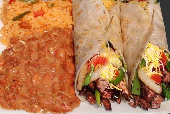 Order Beef fajitas tacos plate food online from Breakfast, Burgers & Tax-Mex Express store, Cedar Park on bringmethat.com