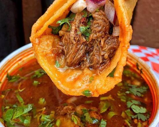 Order Tacos de Birria con Consome  food online from Todo Pa’ La Cruda store, San Diego on bringmethat.com