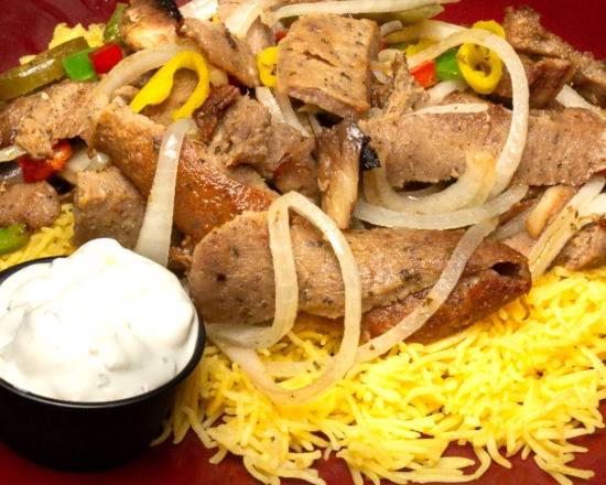 Order Gyro Platter food online from La La Gyros store, Tampa on bringmethat.com