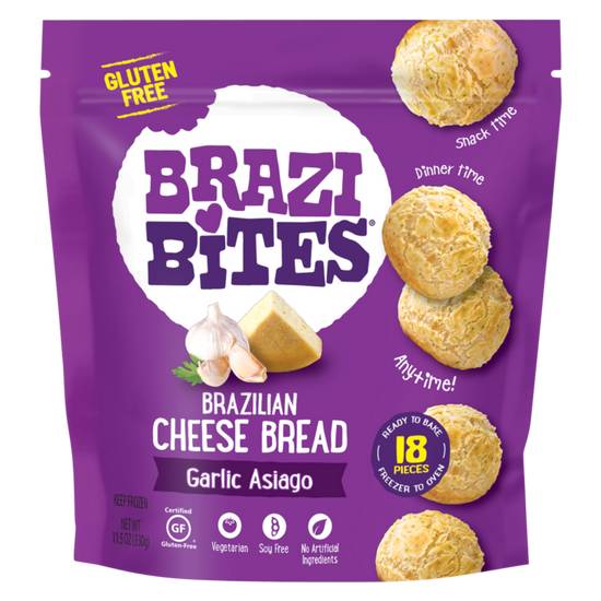 Order Brazi Bites Frozen Garlic Asiago Brazilian Gluten Free Cheese Bread 11.5oz food online from Everyday Needs by Gopuff store, Stockton on bringmethat.com