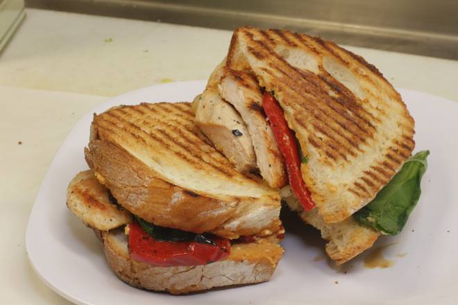 Order Santorini Chicken Breast Panini Combo Meal food online from Koko's Mediterranean Grille store, Chicago on bringmethat.com
