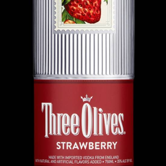 Order Three Olives Strawberry 750ml 35% ABV  food online from Princess Liquors store, Port Saint Lucie on bringmethat.com