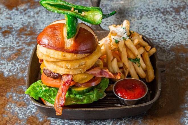 Order Cowboy Burger food online from Pinstripes store, North Bethesda on bringmethat.com