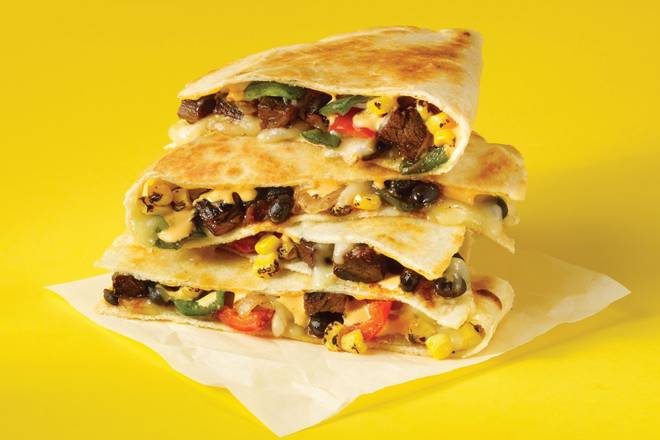 Order The O.G. Quesadilla - choice of grilled chicken, steak or vegetarian (v) food online from Savage Burrito store, Brookfield on bringmethat.com
