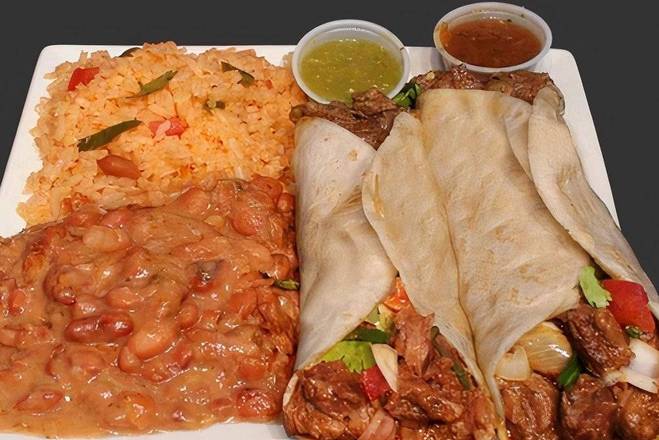 Order Carne gusada tacos plate food online from Breakfast, Burgers & Tax-Mex Express store, Cedar Park on bringmethat.com