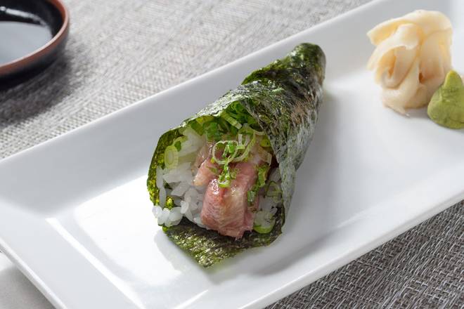 Order TORO SCALLION HAND ROLL food online from RA Sushi Bar store, Las Vegas on bringmethat.com