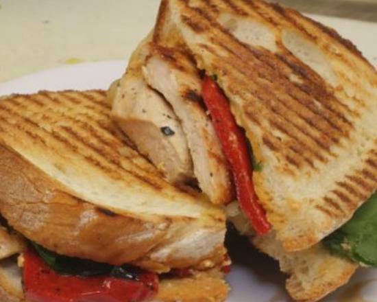 Order Santorini Chicken Breast Panini food online from Koko's Mediterranean Grille store, Chicago on bringmethat.com