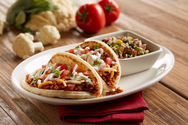 Order Enlightened Barbacoa Cauliflower Pita Tacos food online from Bj Restaurant & Brewhouse store, Westminster on bringmethat.com