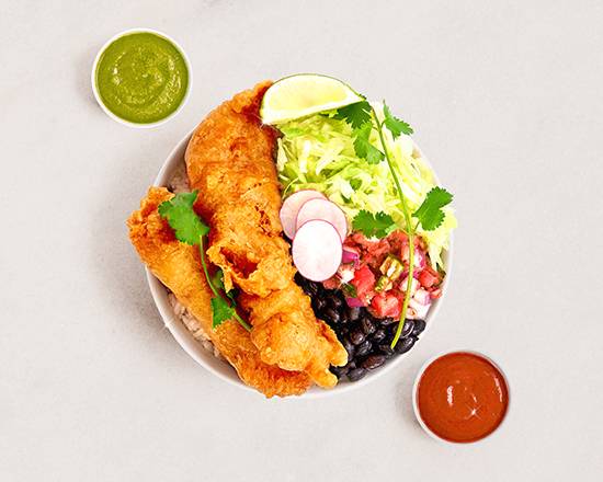 Order Beer-Battered Fish Burrito Bowl food online from Blessed Burrito Bowls store, Westlake Village on bringmethat.com