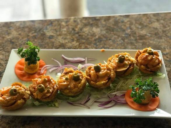 Order Stuffed green plantains w Shrimps food online from El Bohio store, Lantana on bringmethat.com