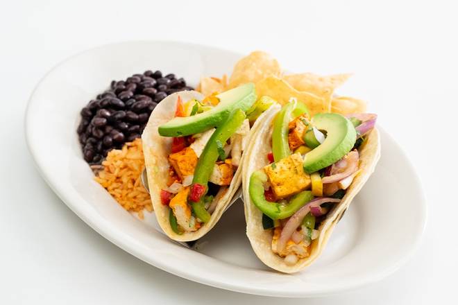 Order Organic Non-GMO Tofu & Veggie Taco Plate food online from Sharky's Woodfired Mexican Grill store, Los Angeles on bringmethat.com