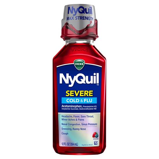 Order NyQuil Severe Cold & Flu  *Berry* (12 Oz) food online from Santa Monica Liquor store, Santa Monica on bringmethat.com
