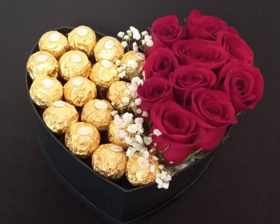 Order Red Roses and Ferrero Chocolate Heart Shape Bucket food online from Claudia's Flowers store, North Miami on bringmethat.com