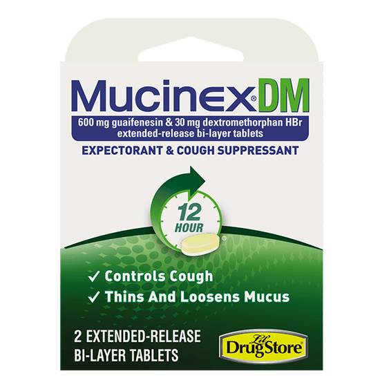 Order Mucinex DM 12 Hour 2ct food online from Caseys Carry Out Pizza store, Cedar Rapids on bringmethat.com