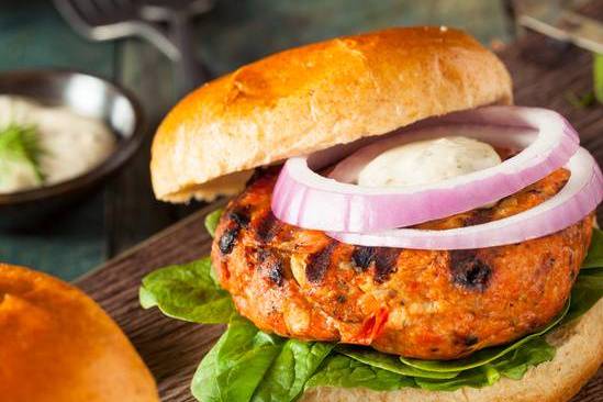 Order Salmon Burger food online from Falafel Flame store, Sunnyvale on bringmethat.com