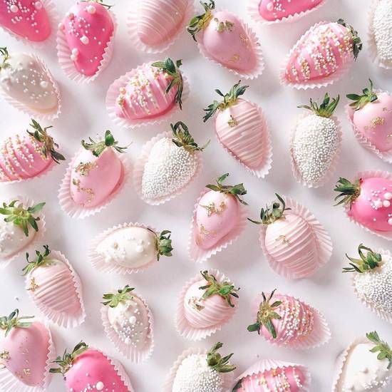 Order Pink & White Chocolate Covered Strawberries - X6 in a Box food online from Lb Cake Stop store, Baldwin Park on bringmethat.com