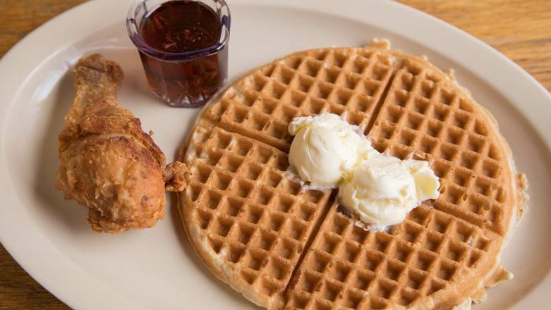 Order 18. Leg or Thigh & Waffle food online from Roscoe House Of Chicken & Waffles store, Long Beach on bringmethat.com