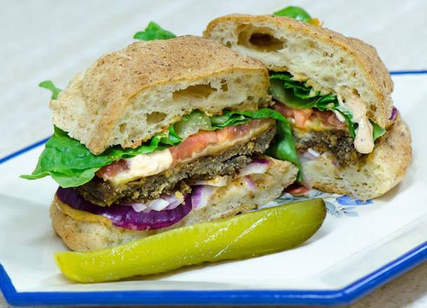 Order Shamburger Deluxe (V) food online from Shambala Bakery And Bistro store, Mount Vernon on bringmethat.com