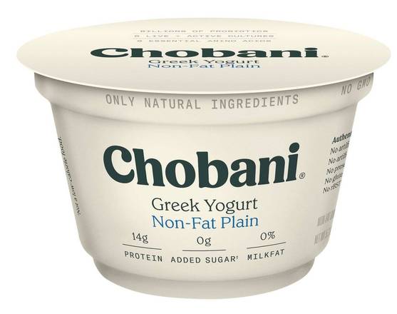 Order Chobani Non-Fat Greek Yogurt Plain 5.3 oz food online from Fresko Market store, Miami on bringmethat.com