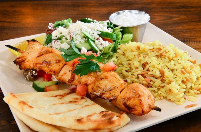 Order KIDS SOUVLAKI PLATE food online from The Great Greek Mediterranean store, West Palm Beach on bringmethat.com