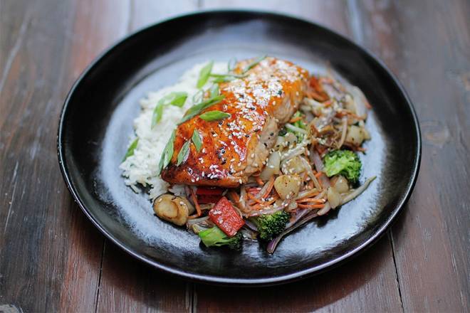 Order Ginger Soy Salmon* food online from Lazy Dog Restaurant & Bar store, Addison on bringmethat.com