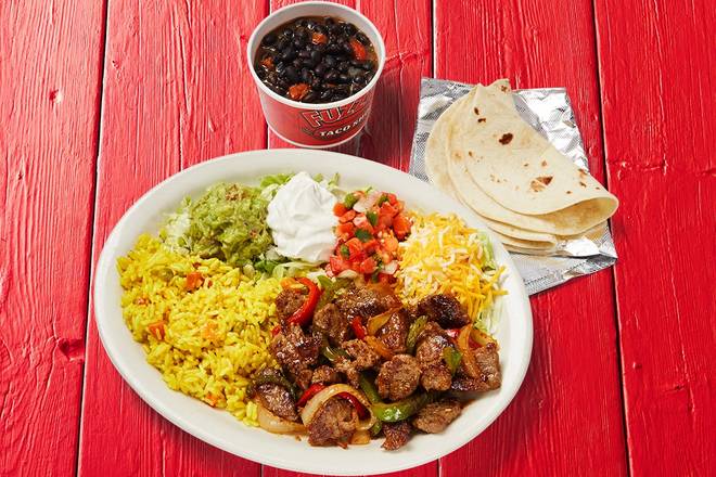Order Fajita Beef Plate food online from Fuzzy's Taco Shop store, Riverview on bringmethat.com