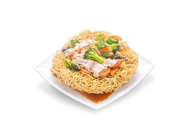 Order Fried Noodle Crispy Beef (Mi Xao don Bo) food online from Pho Hai Duong store, Annandale on bringmethat.com