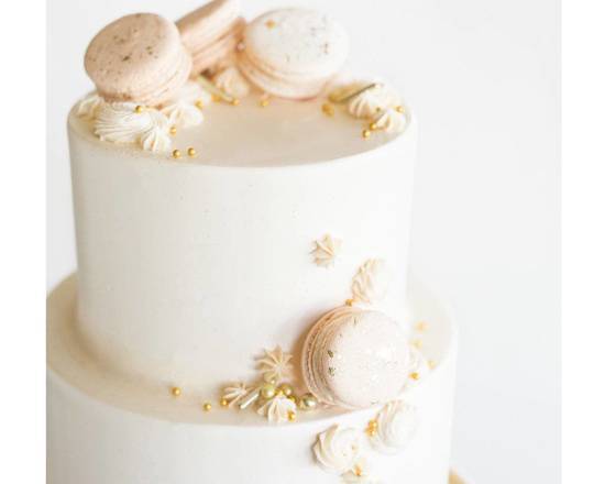 Order Special Designed Cake Topped with Delicious Macaroons food online from Valbella Midtown store, New York on bringmethat.com