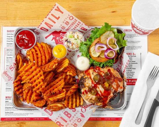 Order Moo Pig Sooie Burger food online from Sassy's BBQ & Grille store, Fayetteville on bringmethat.com