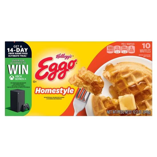 Order Kellogg's Frozen Eggo Homestyle Waffles 10ct 12.3oz food online from Everyday Needs by Gopuff store, Baton Rouge on bringmethat.com