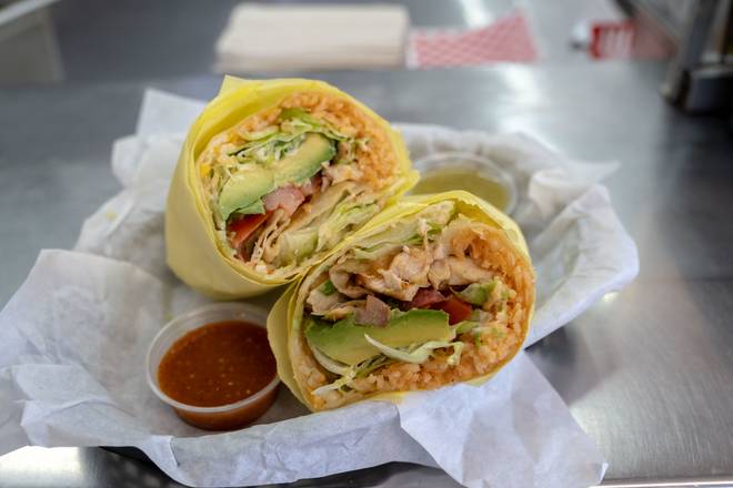 Order Chicken Burrito food online from Norm's Famous Charbroiled Hamburgers store, Whittier on bringmethat.com