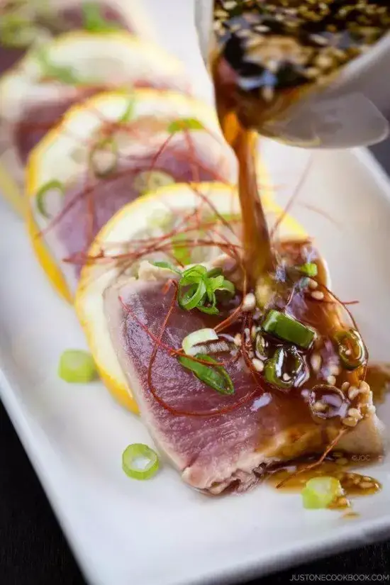 Order 44.Tuna Tataki (Seared Maguro) food online from Fuji Revolving Sushi Bar store, Cypress on bringmethat.com