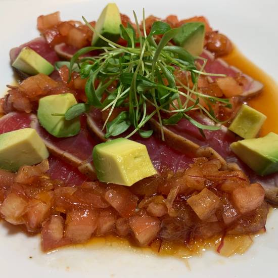 Order Seared Tuna Steak with Japanese Salsa food online from Sushi Katsu-Ya store, Seattle on bringmethat.com