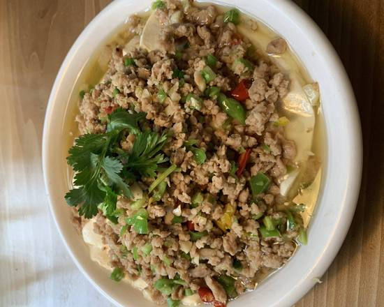 Order Steamed Tofu with Minced Pork肉末蒸豆腐 food online from He store, Middletown on bringmethat.com