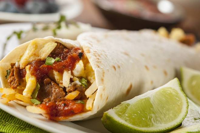 Order Onion, Tomato, Bacon Breakfast Burrito food online from Fiona Breakfast Burritos store, Glendale on bringmethat.com