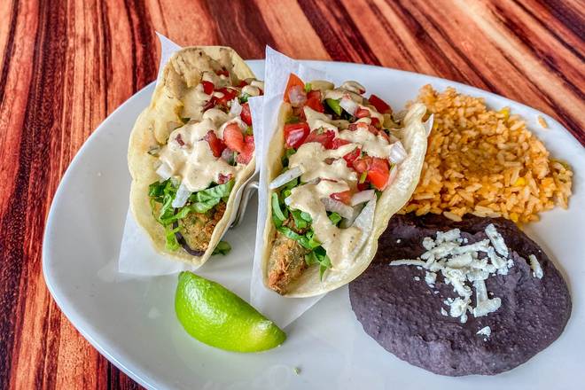 Order Fried Avocado Tacos (V) food online from Kerbey Lane Cafe store, Austin on bringmethat.com