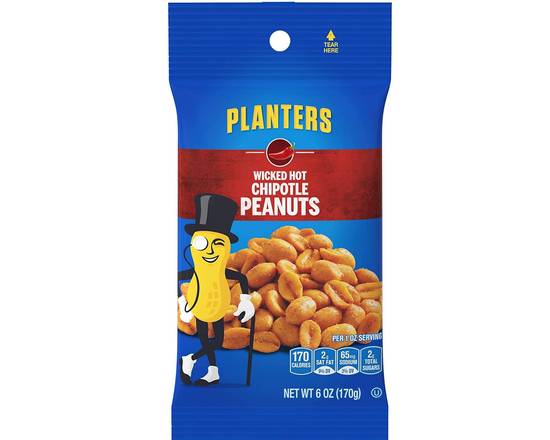Order Planters Hot Chipotle Peanuts 6 oz food online from Trumbull Super Stop store, Trumbull on bringmethat.com