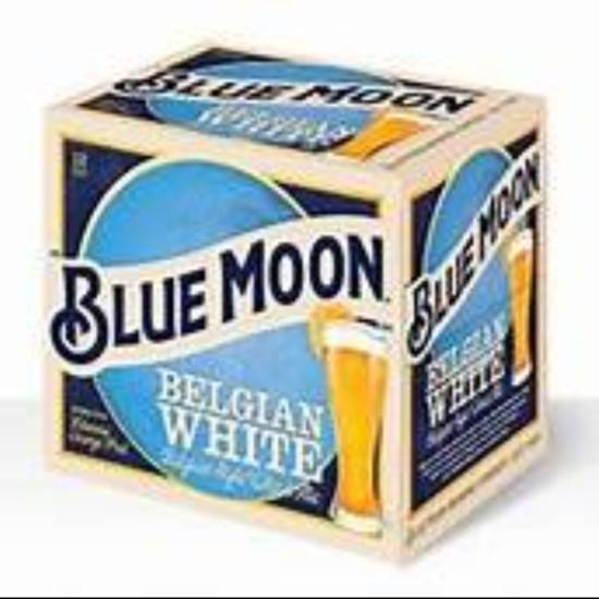 Order Blue Moon Belgian White Wheat Beer, Craft Beer, Beer 12 Pack, 12 FL OZ Bottles, 5.4% ABV food online from Rocky Liquor store, Claremont on bringmethat.com