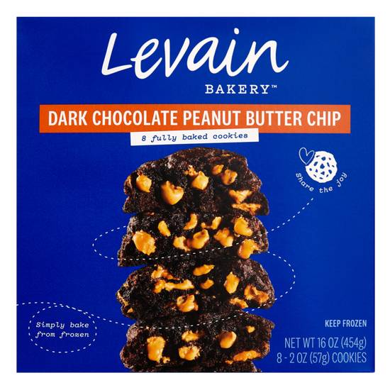 Order Levain Bakery Dark Chocolate Peanut Butter Chip Frozen Fully-Baked Cookies 8ct food online from Everyday Needs by Gopuff store, Baton Rouge on bringmethat.com