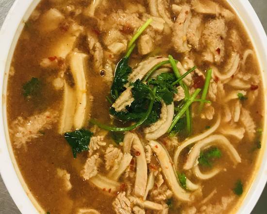 Order Spicy Mixed Lamb Noodle Soup with Cilantro food online from Auntie Lee store, CHAMPAIGN on bringmethat.com