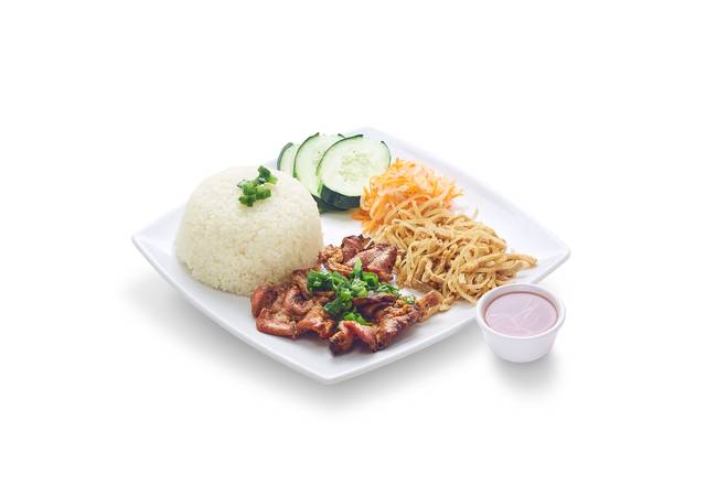 Order Steamed Crush Rice with Grilled Pork and Shridded Pork (Com Tâm Thịt Nướng Bi) food online from Pho Hai Duong store, Annandale on bringmethat.com
