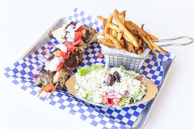 Order Chicken Souvlaki Platter food online from Think Greek- Port St Lucie store, Port St. Lucie on bringmethat.com