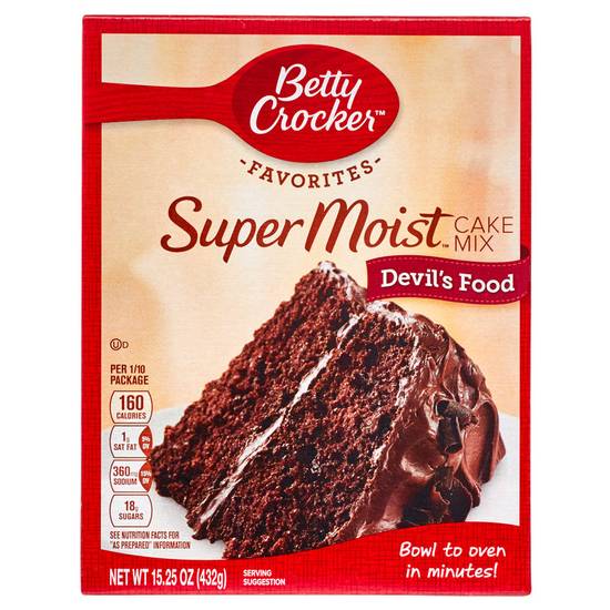 Order Betty Crocker Super Moist Devil's Food Cake Mix 15.25oz food online from Everyday Needs by Gopuff store, St. Petersburg on bringmethat.com