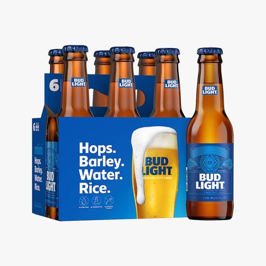 Order Bud Light 6 PACK BOTTLES 5% ABV  food online from Princess Liquors store, Port Saint Lucie on bringmethat.com